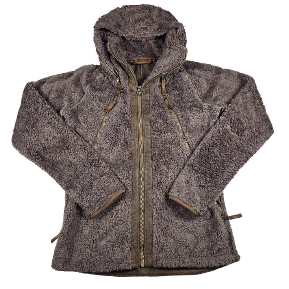 KUHL The Flight Fleece Green Brown Accent Full Zip Hooded Jacket Women's Size XS